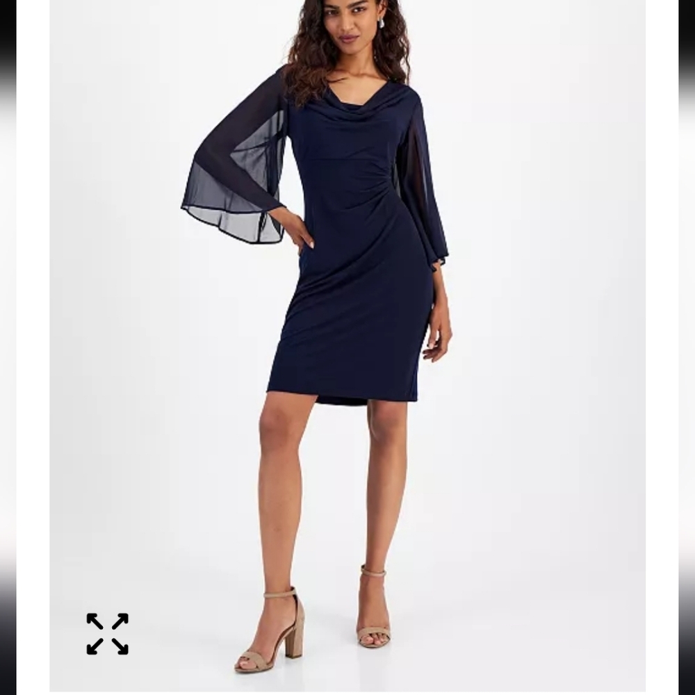 Connected Women Drape-Neck Gathered Sheath Mesh Dress Sz 16W Cocktail NWT